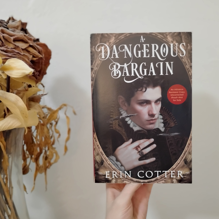 Photo of an advance copy of A Dangerous Bargain by Erin Cotter.