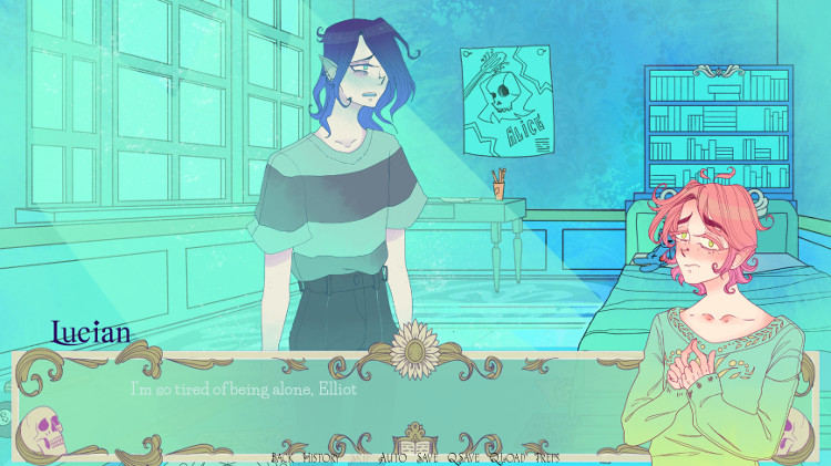 A Ghost Story screenshot showing Lucian, a ghost, looking sad saying, 'I'm so tired of being alone, Elliot.'