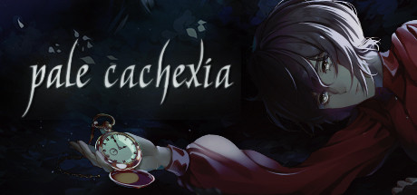 Pale Cachexia promo image. Manga style art of a young woman with dark chin-length hair lying on the ground with her outstretched arm holding a pocket watch