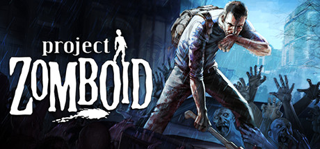 Project Zomboid Promo Image showing artwork of a man with a hardened expression and blood-splattered clothes, holding a pipe, with a bunch of zombies reaching for him.