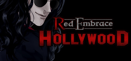 Red Embrace Hollywood Promo Image depicting a pale vampire with long black hair and sunglasses